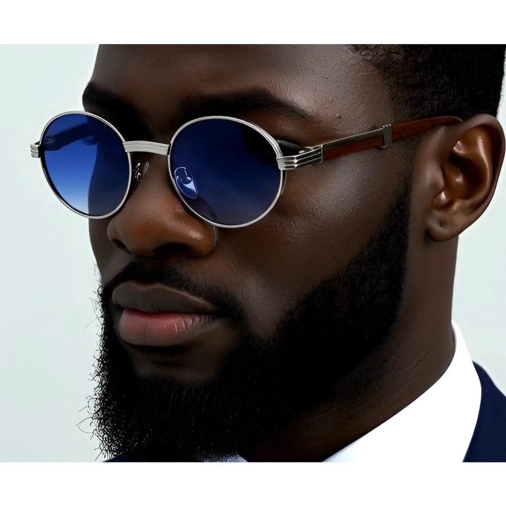 Retro Wood Buffs‎ Vintage Retro Style 90s Gangster Metal Frame Oval Sun Glasses